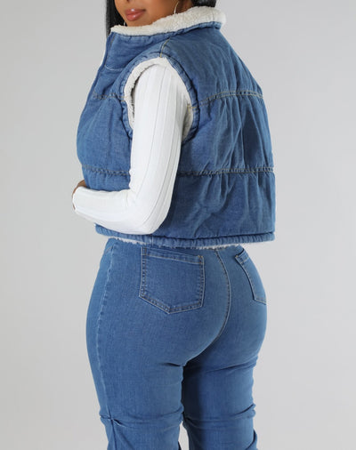 Cozy Denim Puffer Vest