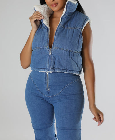 Cozy Denim Puffer Vest