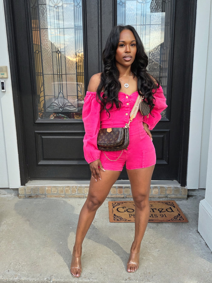 Pink Power Denim Romper