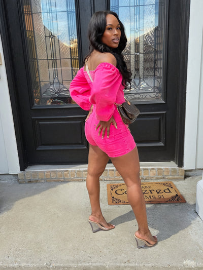 Pink Power Denim Romper