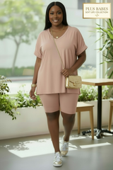 "Soft Glow" Tan Rose 2pc Short Set