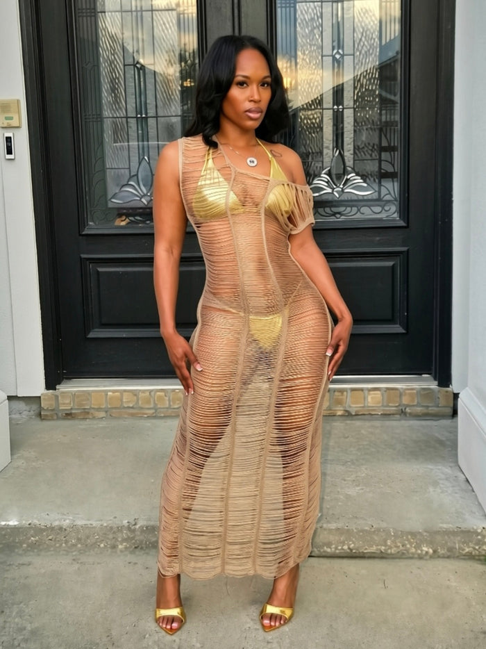 Golden Sands Crochet Cover Dress