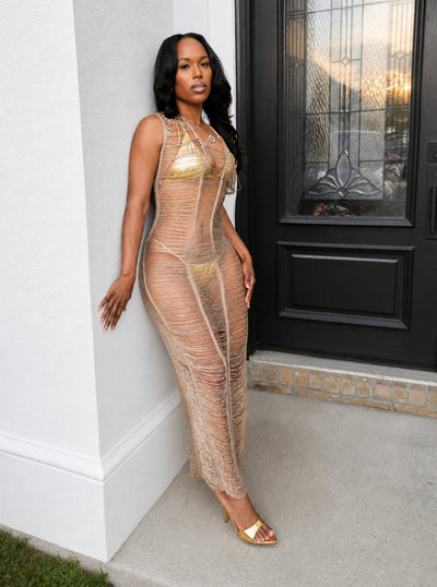Golden Sands Crochet Cover Dress